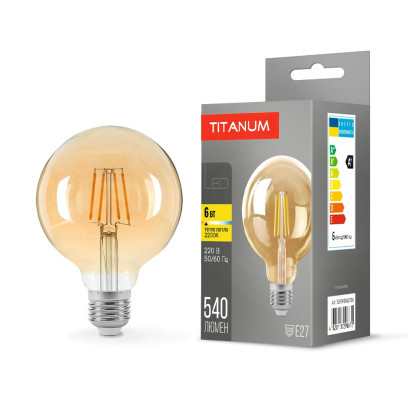 LED лампа TITANUM  Filament G95 6W E27 2200K бронза, TLFG9506272A