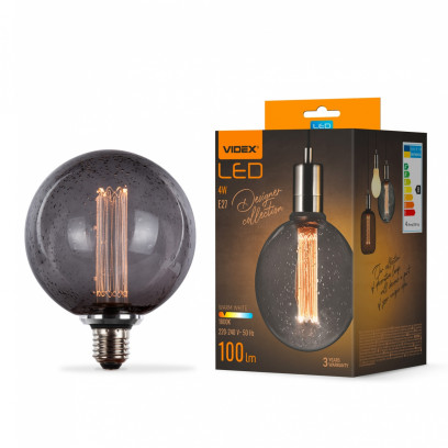 LED лампа VIDEX Filament VL-DI-G125FC1979S 4W E27 1800K Smoke, VL-DI-G125FC1979S