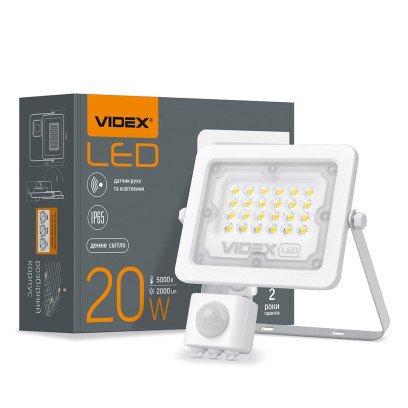 LED прожектор VIDEX F2e 20W 5000K з датчиком руху та освітленості, VL-F2e205W-S