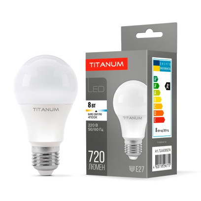 LED лампа TITANUM A60 8W E27 4100K, TLA6008274