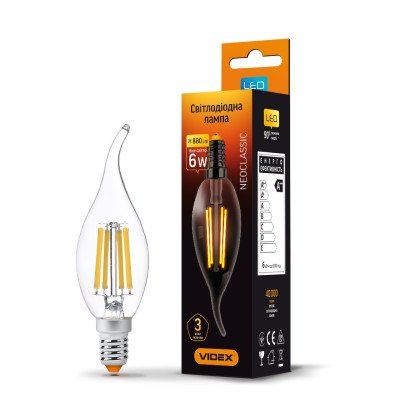 LED лампа VIDEX Filament C37Ft 6W E14 4100K, VL-C37Ft-06144