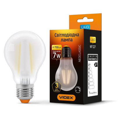 LED лампа VIDEX Filament A60FMD 7W E27 4100K дімерна, VL-A60FMD-07274