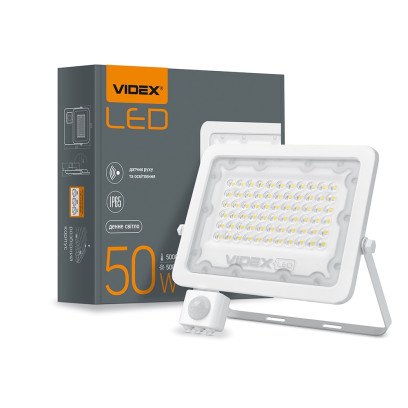 LED прожектор VIDEX F2e 50W 5000K з датчиком руху та освітленості, VL-F2e505W-S