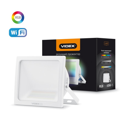 LED Смарт прожектор VIDEX 10W RGB Wi-fi 3000-6500 Белый, VL-F10RGB-W