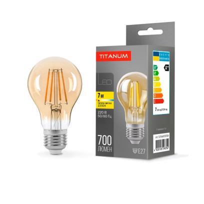 LED лампа TITANUM  Filament A60 7W E27 2200K 220V бронза, TLFA6007272A