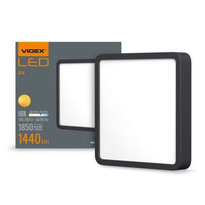LED Світильник накладний квадрат VIDEX 18W 5000K Black, VL-DLSS-185B