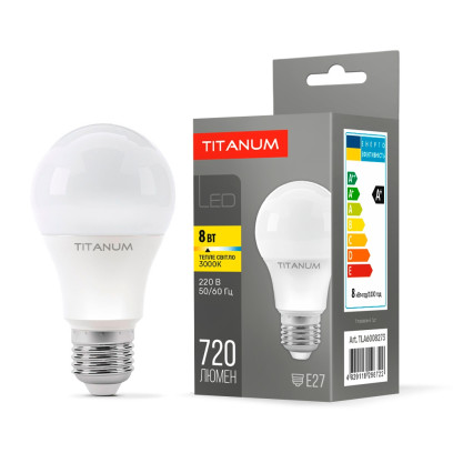 LED лампа TITANUM A60 8W E27 3000K 220V, TLA6008273