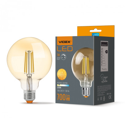 LED лампа VIDEX Filament G95FAD 7W E27 2200K дімерна, VL-G95FAD-07272