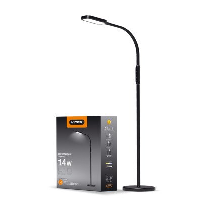 LED торшер підлоговий чорний VIDEX  VL-TF07B 14W 3000-5500K, VL-TF07B