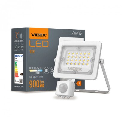 LED прожектор VIDEX F2e 10W 900Lm 5000K 220V з датчиком руху та освітленості, VLE-F2e-105W-S