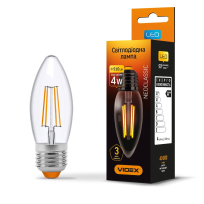 LED лампа VIDEX Filament C37F 4W E27 4100K, VL-C37F-04274