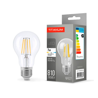 LED лампа TITANUM  Filament A60 7W E27 4100K 220V, TLFA6007274