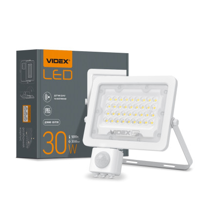 LED прожектор VIDEX F2e 30W 5000K с датчиком движения и освещенности, VL-F2e305W-S