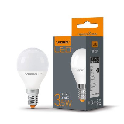 LED лампа VIDEX  G45e 3.5W E14 4100K, VL-G45e-35144