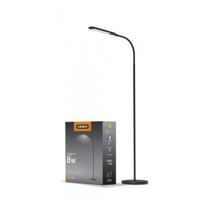 LED торшер підлоговий чорний VIDEX 8W 3000-5500K, VL-TF0702B