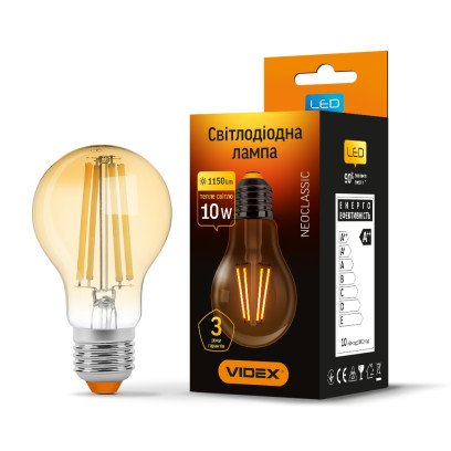 LED лампа VIDEX Filament A60FA 10W E27 2200K, VL-A60FA-10272