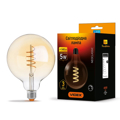 LED лампа VIDEX Filament G125FASD 5W E27 2200K дімерна, VL-G125FASD-05272