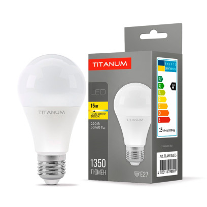 LED лампа TITANUM A65 15W E27 3000K, TLA6515273