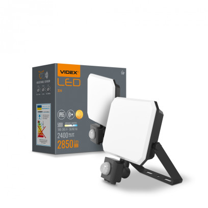LED прожектор VIDEX F3 30W 5000K з датчиком руху 220V Black, VLE-F3-0305B-S