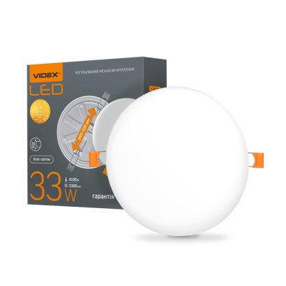 LED світильник безрамковий круглий VIDEX 33W 4100K 220V, VL-DLFR-334