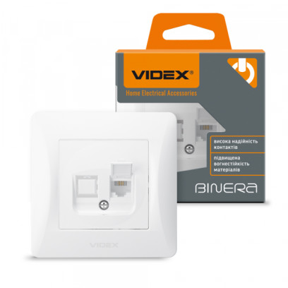 Розетка CAT3 одинарна телефонна біла VIDEX BINERA, VF-BNSK1TF3-W