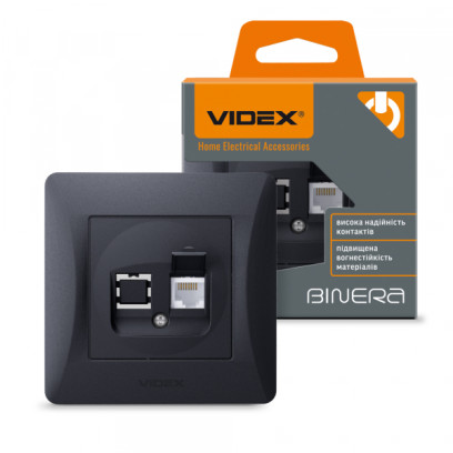 Розетка CAT6 одинарная компьютерная черный графит VIDEX BINERA, VF-BNSK1PC6-BG