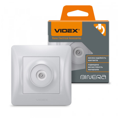 Розетка TV одинарна телевізійна срібний шовк VIDEX BINERA, VF-BNSK1TVME-SS