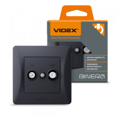 Розетка TV+SAT кінцева чорний графіт VIDEX BINERA, VF-BNSK2TVSATE-BG
