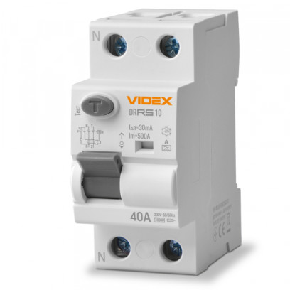 Диференційне реле VIDEX RESIST А 2п 30мА 10кА 40А, VF-RS10-DR2А40