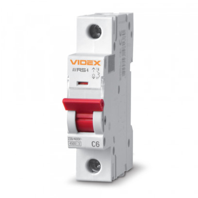 Автоматичний вимикач RS4 1п 6А 4,5кА С VIDEX RESIST, VF-RS4-AV1C06