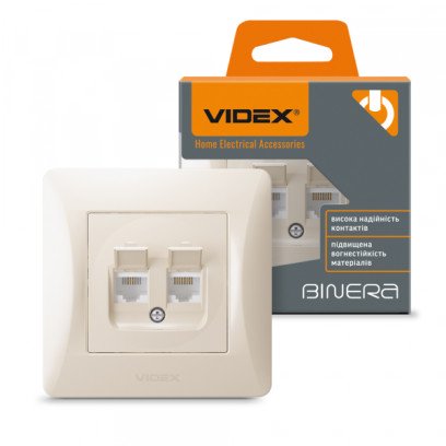 Розетка CAT6+CAT3 подвійна кремова VIDEX BINERA, VF-BNSK2PC6TF3-CR
