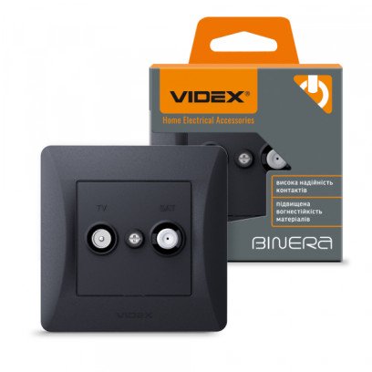 Розетка TV+SAT кінцева чорний графіт VIDEX BINERA, VF-BNSK2TVSATE-BG