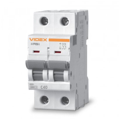 Автоматичний вимикач RS6 2п 40А 6кА С VIDEX RESIST, VF-RS6-AV2C40