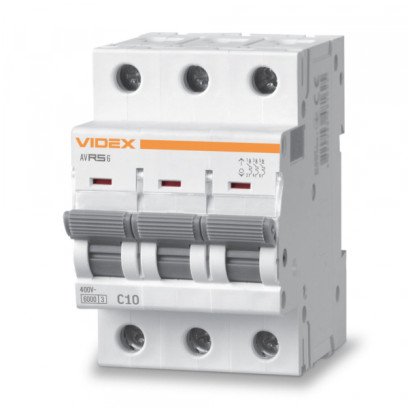 Автоматичний вимикач RS6 3п 10А 6кА С VIDEX RESIST, VF-RS6-AV3C10