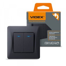 Вимикач двоклавішний з підсвіткою чорний графіт VIDEX BINERA