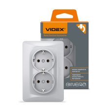 Розетка двойная с заземлением серебряный шелк VIDEX BINERA